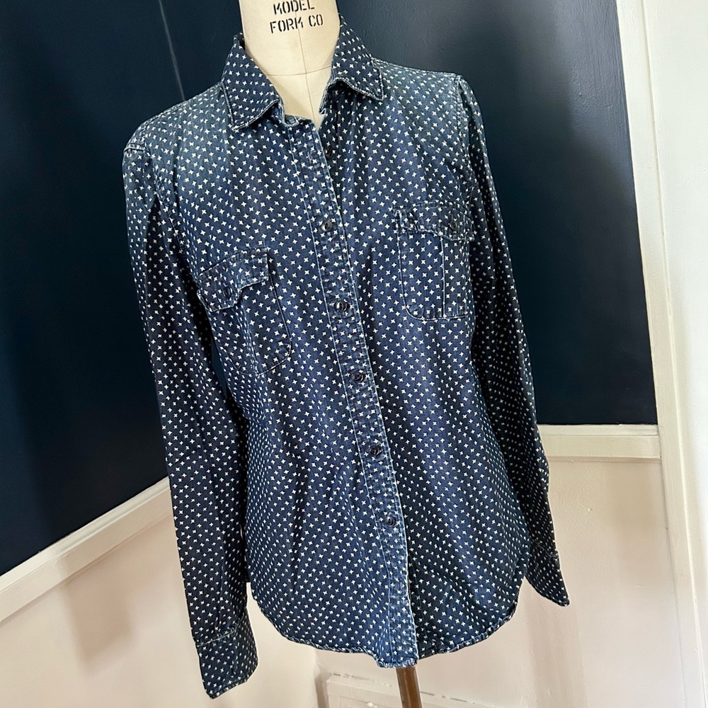 J. Crew star printed denim Perfect Shirt, size 10